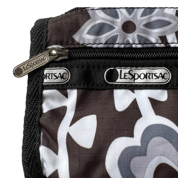 leSportsac Cosmetic Bag Hawaii Zippered Pouch Floral Black White Gray - Picture 5 of 17